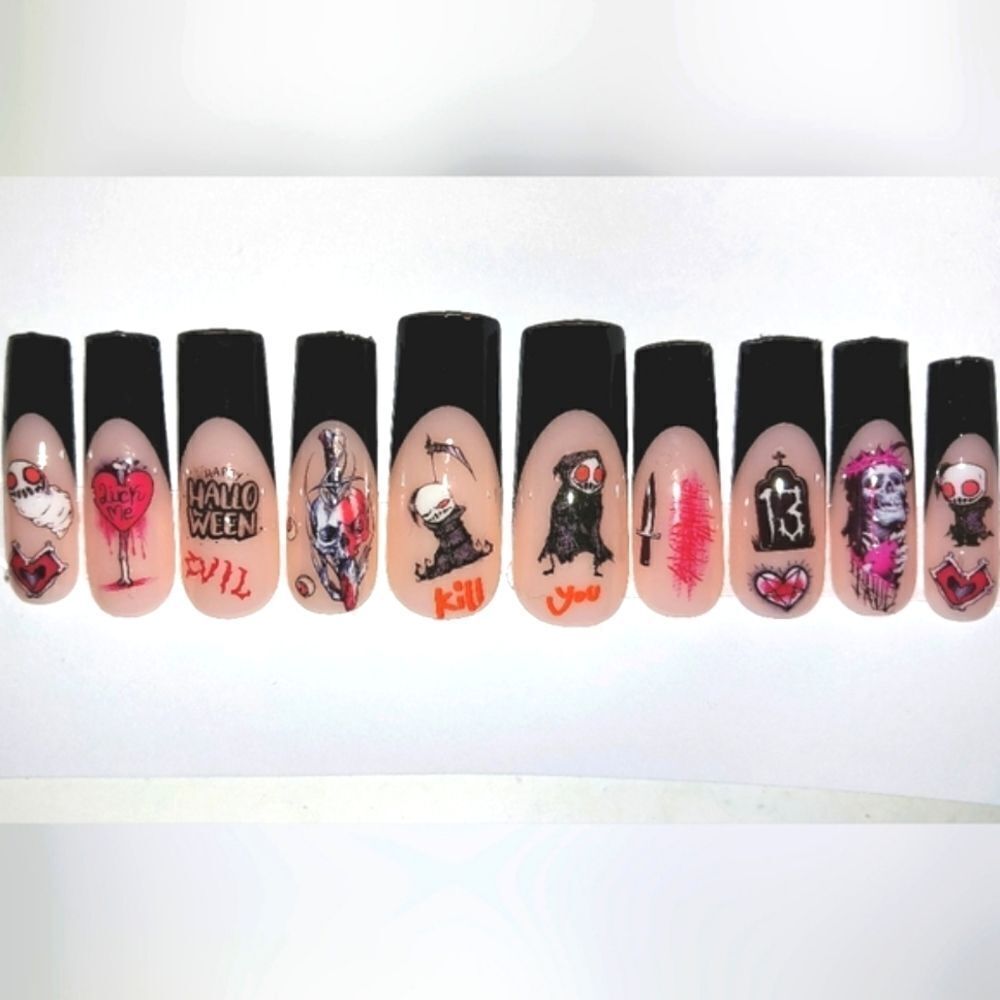 Hand crafted custom print 10pc short acrylic press on nails sz medium